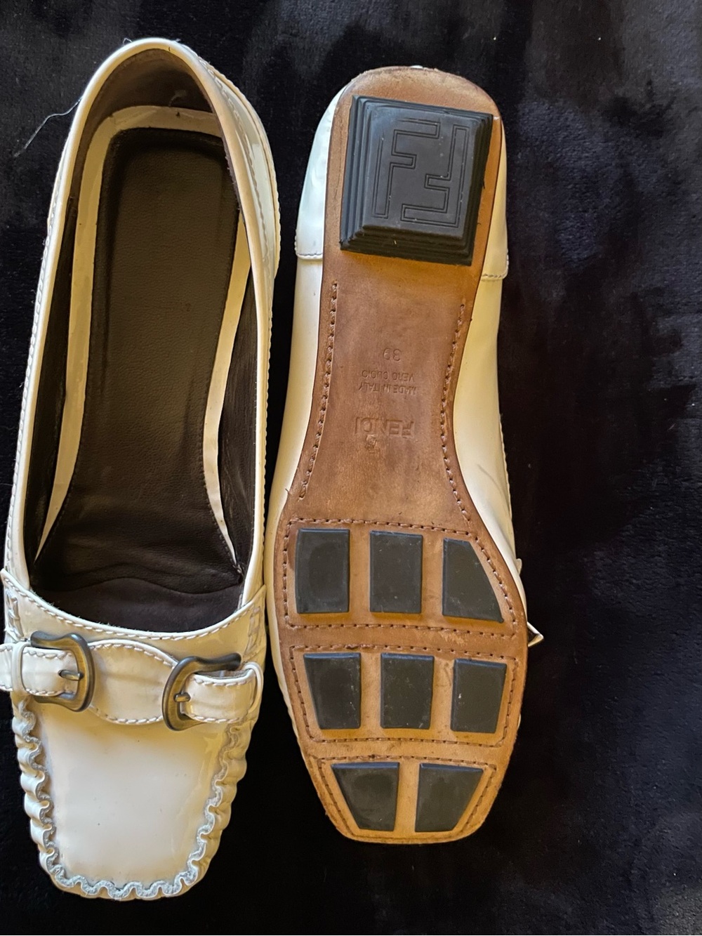Fendi white Leather Buckle Loafers